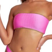 River Island Textured Pink Bandeau Bikini Top with Gold Trim US 10 NWT