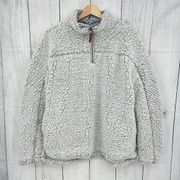 Thread & Supply LARGE Cream Ivory Teddy Knit Pullover Fleece Sweater 1/4 Zip