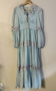 Vintage Gunne Sax Long Sleeve Tiered Maxi Floral Lace Dress Cottagecore Prairie