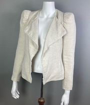 ZARA  blazer medium linen cream puff structured shoulders fitted tailored