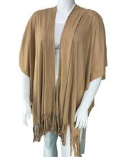 Chicos Womens Size OS One Size Perforated Fringe Ruana Wrap Faux Suede Fringe