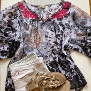 ❤️ 3/$20 SALE! ❤️ ONE WORLD Peasant Top Blouse Medium