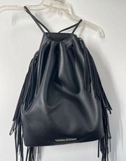 Victoria’s Secret black backpack fringe adjustable drawstring boho bag.