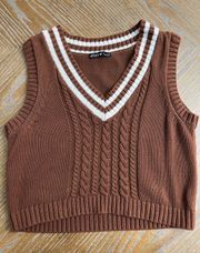 Brown Cropped Cable Knit Sweater Vest