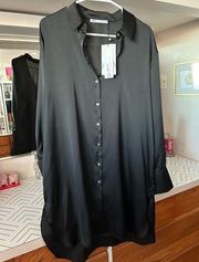 Zara Black Satin Button Up Shirt