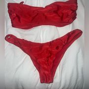 Red strapless reef bikini