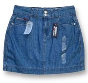 Tommy Jeans Skirt Medium Wash Logo Print Denim Cotton Mini Size 6 28 Inch Waist