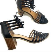 Women’s  Black Henrika Lace Up Stacked Block Heel Sandal