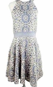 City Triangles  Size L Ivory Blue Eyelet Floral Mini Dress Boho Wedding New