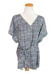 Womens Worthington Abstract Windowpane Belted V Neck Tunic Top - Sz 3X