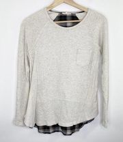 Hem & Thread Cream Plaid Long Sleeve 100% Cotton Shirt Women's Size Small S