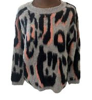 Fate + Fortune Cheetah Pullover Sweater Size Large gray pink black new w/ tags