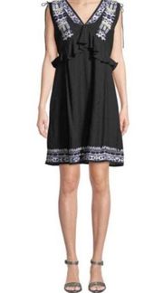 NWT Catherine Malandrino Drawstring-Shoulder Embroidered Shift Dress Large