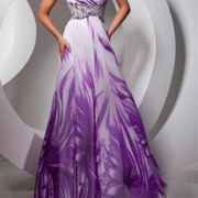 Tony Bowls Paris Print Chiffon Evening Dress