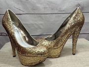 Bebe size 8 gold sparkly 5 inch heels NWT