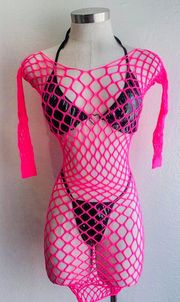 Pink Fishnet Cover Up Dress Rave Festival 