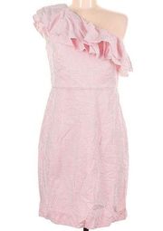 NWT J CREW PINK SEERSUCKER ONE SHOULDER DRESS SIZE 8P