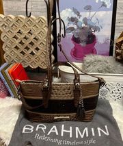 💕Brahmin Gray brown black and gold crocodile leather satchel shoulder bag EUC💕