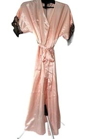 LINEA DONATELLA Maxi Solid Pink Boudoire Chemise Satin Robe Set NWT S/M/P/M