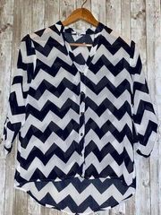 Women's Papaya Navy Blue & White Chevron Stripe Sheer Blouse Size Medium Sheer