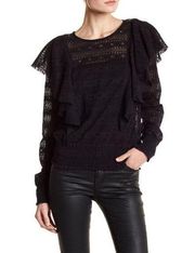 NEW Melrose And Market Black Crochet Lace Ruffle Top - M / Medium