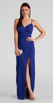 Royal Blue Long Dress Sasha Formal High Slit Wrap Dress