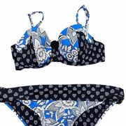 Vera Bradley bikini swimsuit size medium/large navy paisley