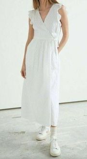 | White Ruffled Midi Wrap Dress Size 2