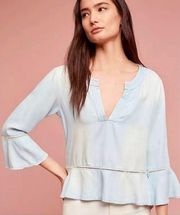 Cloth & Stone ANTHROPOLOGIE  Women’s Washed Aria Chambray Boho Henley size Small