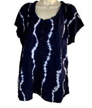 BANDOLINO JEANS Women's Hand Tye-Dyed Indigo Combo Short Sleeve Top Sz L