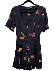 Betsey Johnson Vintage Floral Button Up Dress Black Size Medium