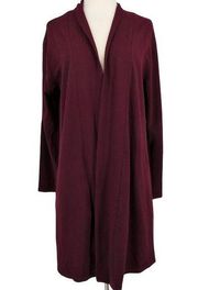 Melloday Super Soft Open Front Long Cardigan Burgundy Size XS NWT