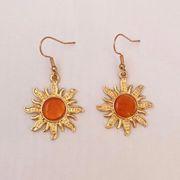 18K Gold Plated Orange Opal Sunflower Dangle Drop Earrings for Women