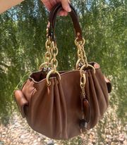 VINTAGE JUICY COUTURE Brown Gold Lambskin Leather Shoulder Hobo Purse Bag