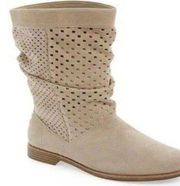 Toms Boots Size 9 Serra Perforated Suede Leather Slouch Beige Oxford Tan Shoes