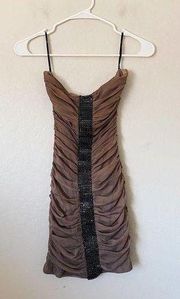 Forever 21 Vintage  Brown Ruched Mini Dress with Black Sparkles