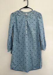 Blue Denim Polka Dot Button Down Tie Sleeve Dress Small