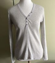 J. McLaughlin ribbed cotton/ modal blend v-neck button front long sleeve shirt