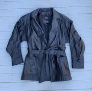 Vintage Black Leather Wilson Leather Jacket w/ Leather Tie Belt