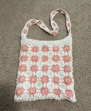 White And Pink Flower Crochet Bag