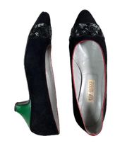 Suede Black Red Green Embellished Kitten Heels Sz 4