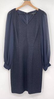 Marc New York Andrew Marc Womens Sheath Dress Sz 10 Navy Blue Sheer Sleeve