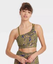 Green, Blue, and Pink Zebra Print Asymmetric Strap One Shoulder Sports Bra