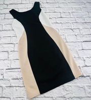 Francesca's Dina Be Dress Large Black Cream Colorblock Sleeveless Bodycon NWT