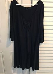 Black Ruched Front 3/4 Sleeve swing Dress