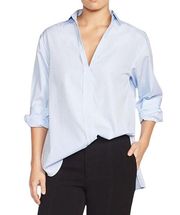 BROCHU WALKER Light Blue Adele Popover Oxford Shirting Long Sleeve Womens Medium