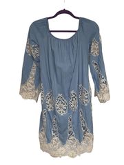 Rue21 dress 3/4 sleeves deep rounded neckline embroidered lace cutouts Size Med