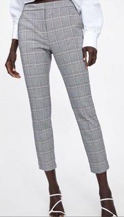 ZARA  Plaid Ankle Pants in Gray Size Large