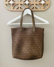 Madewell Medium Transport Woven Leather Tote Bag Brown/Green