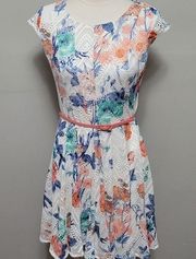 R&K white floral laser cut fit and flare dress size 8p